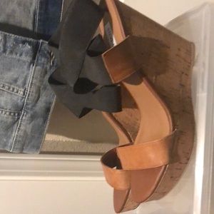 Tan and black wedges